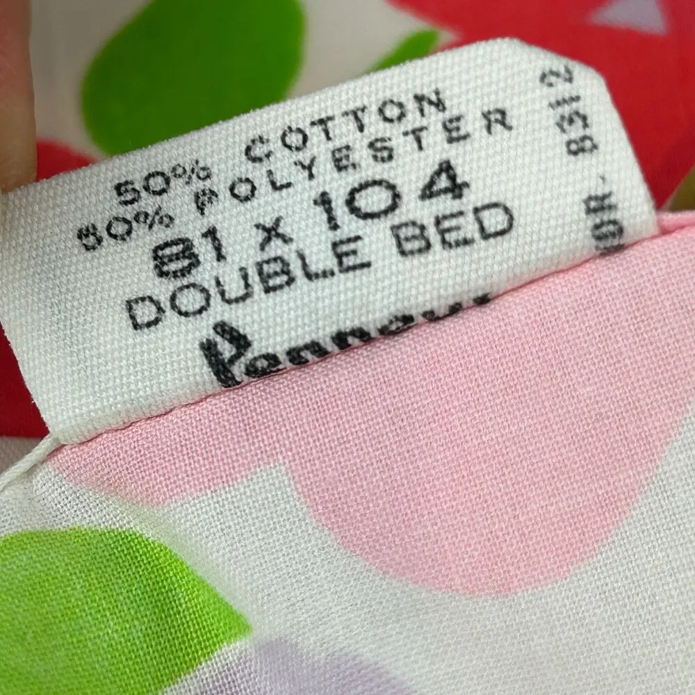 Vintage Pennprest Penneys Percale Pink Red Floral Full Flat Bed Sheet 81x104